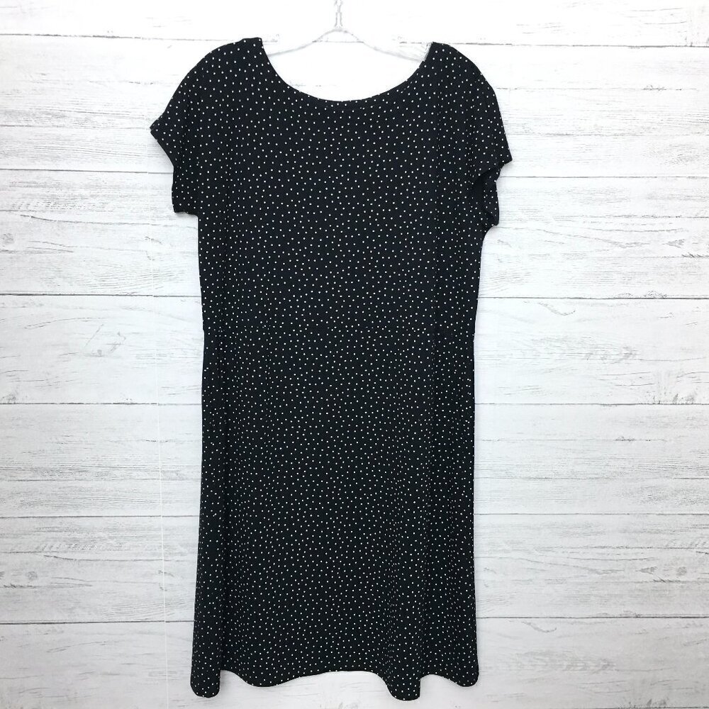 NEW J. Jill Black & White Polka Dot Dress Cap Sleeves Pockets Medium